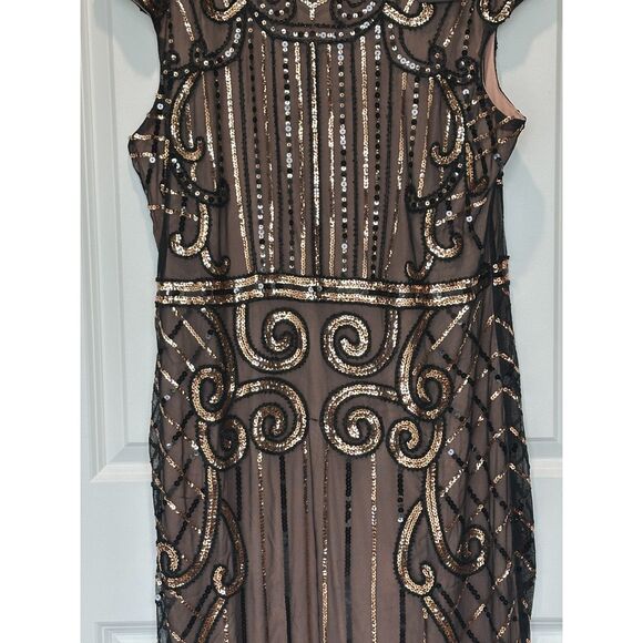 NWT Vijiv Sequin Beaded Vintage Inspired 1920s Dress Brown Black Fringe Size XXL - Picture 8 of 9